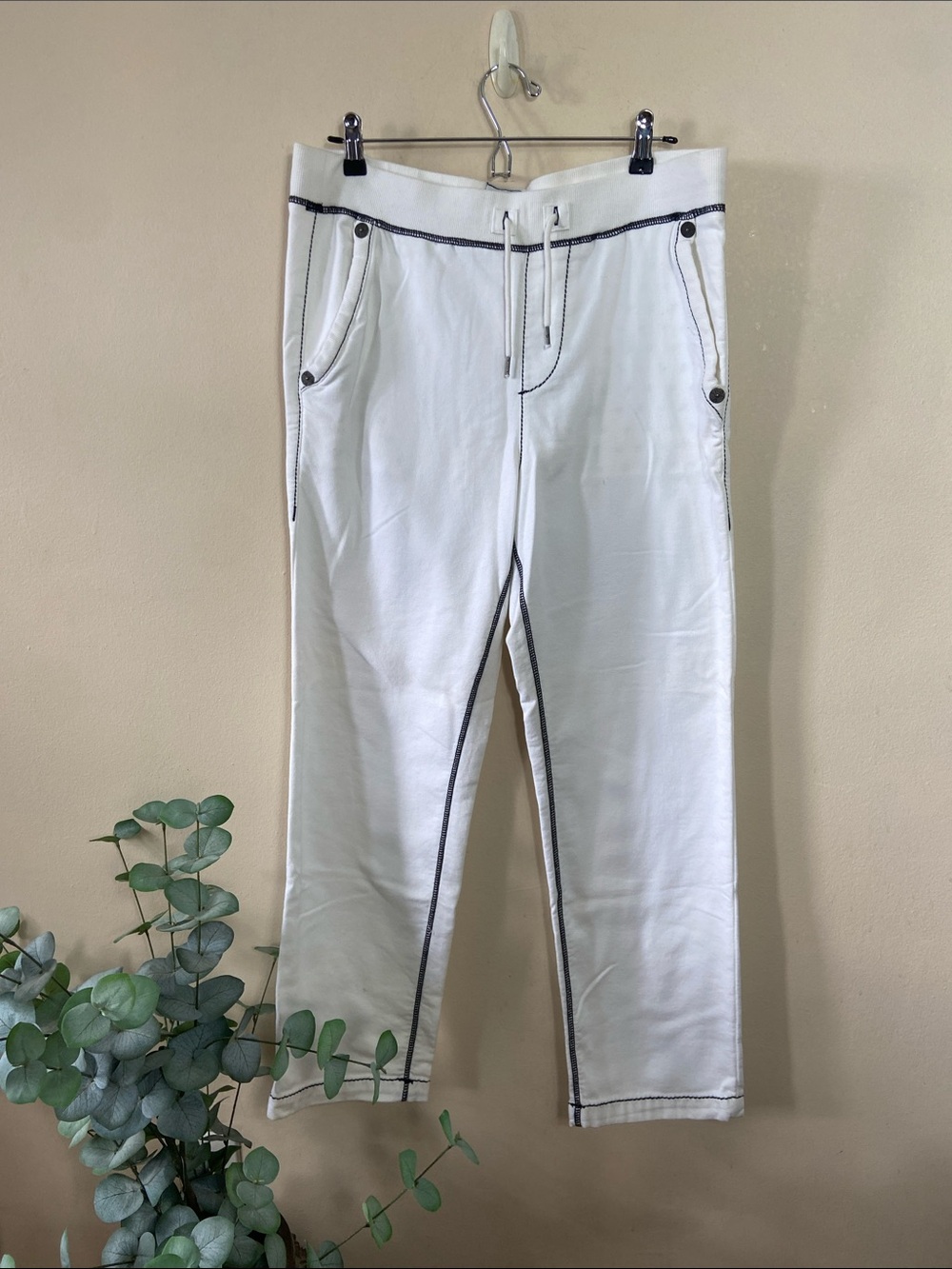 True Religion White Jogger Sweatpants Medium Drawstring Lounge Athletic Pants